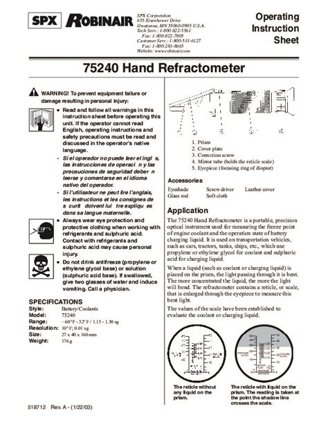 how to use the robinair 75240 refractometer|robinair 75240 manual.